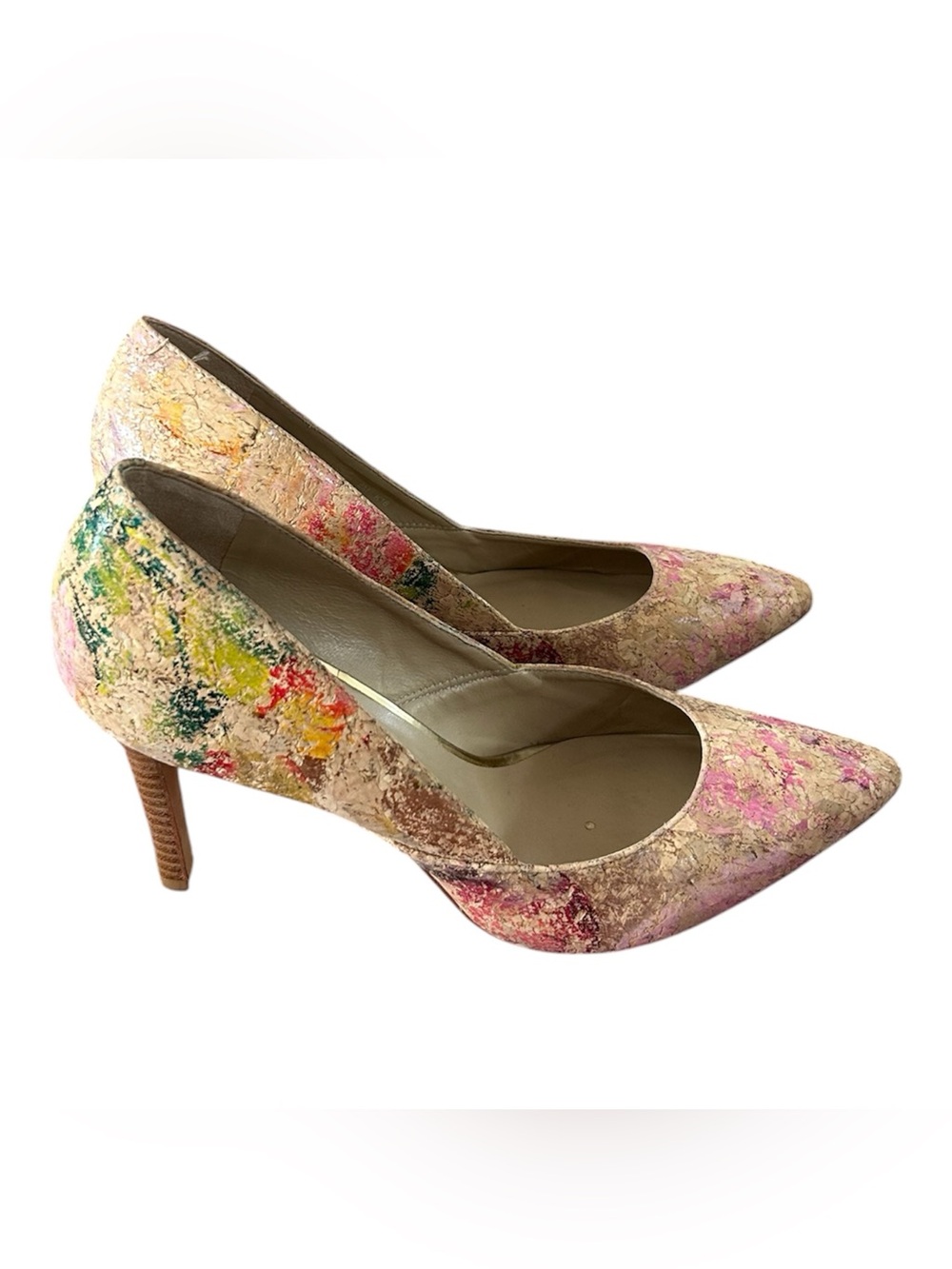 Johnston & Murphy | Women’s Multicolor Painted Cork Textured Pointed-Toe Pumps 8